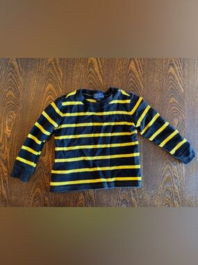 Polo by Ralph Lauren Navy and Yellow Striped Toddler Waffle Top